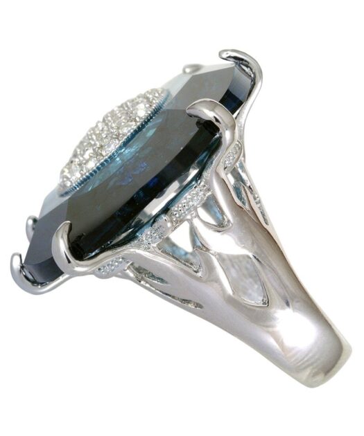 Anillo azul ovalado de plata bañada en rodio con cristales Swarovski
