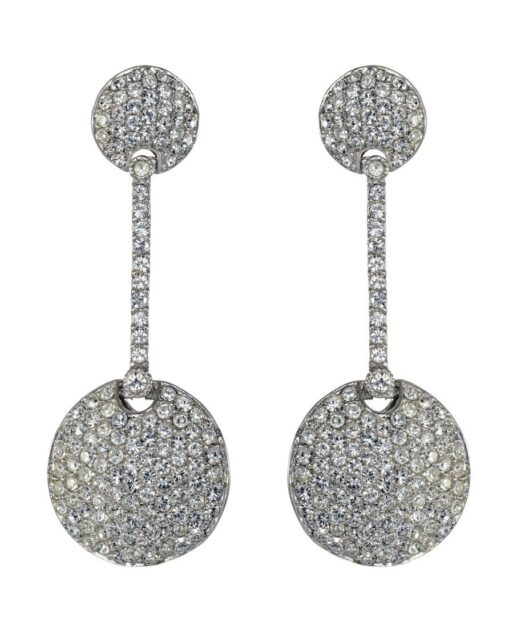 Pendientes doble círculo brillante de plata rodinada con cristales Swarovski