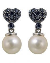 Pendientes corazón y perla con cristales Swarovski de plata