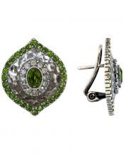 Pendientes cortos etruscos de plata rodinada con cristales verdes