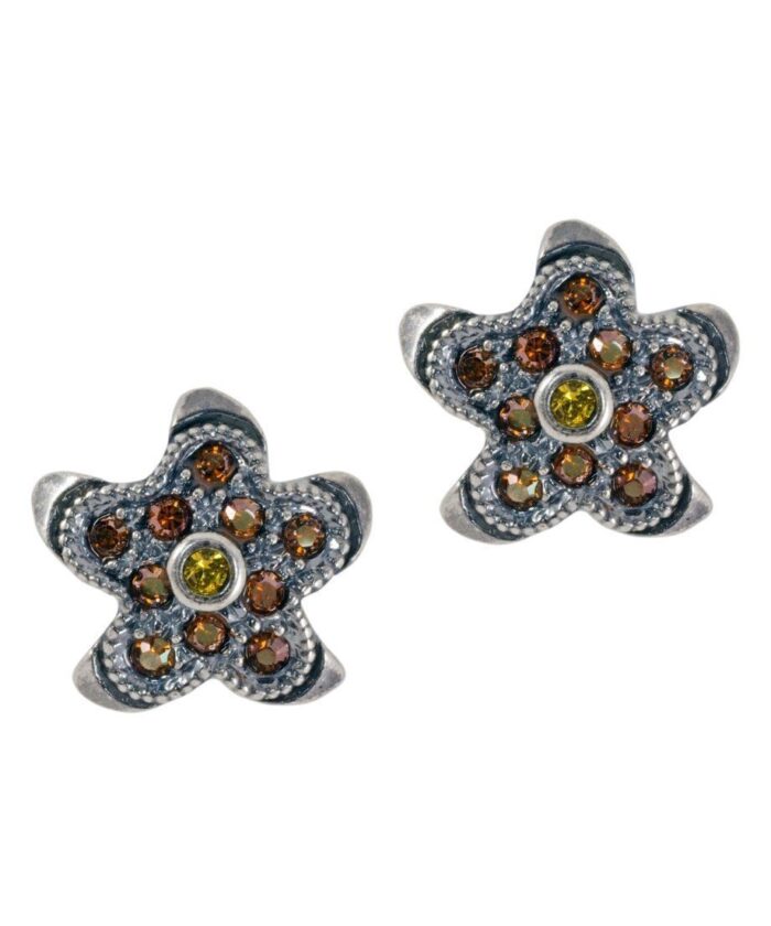 Pendientes Estrella de Mar de plata envejecida y cristales de Swarovski en diversos tonos
