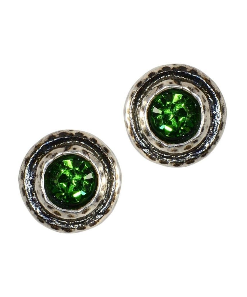 Pendientes pequeños plata vieja verdes con cristales Swarovski