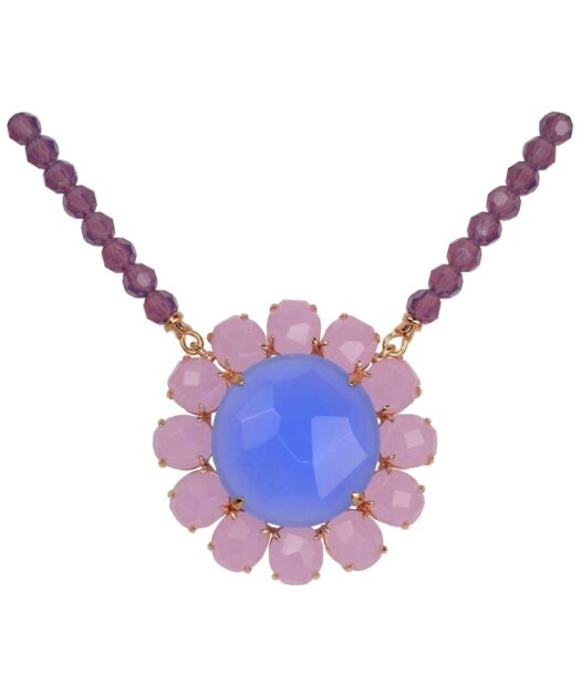 Collar Alegría con Swarovski Elements mate en tonos azules,malvas y violetas de plata bañada en oro rosa