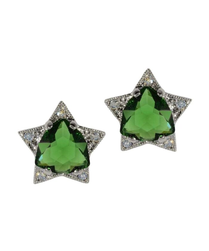 Pendientes estrella verde fabricados en plata con cristales Swarovski