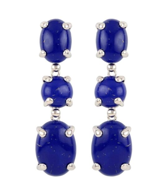 Pendientes tres piedras azules de lapislázuli en plata rodinada
