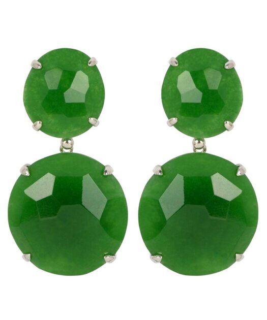 Pendientes articulados Alegría con dos cristales Swarovski mate verdes de plata de primera ley rodinada