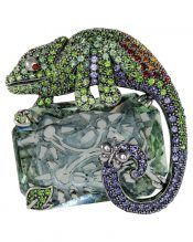 Broche Camaleón Verde de plata y cristales de Swarovski en diversos tonos de la colección exclusiva de Máximo Betro. Joyería Turón, tienda online.