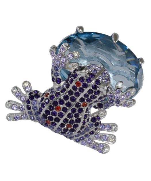 Broche Rana Azul de plata y cristales de Swarovski en diversos tonos de la colección exclusiva de Máximo Betro. Joyería Turón, tienda online.