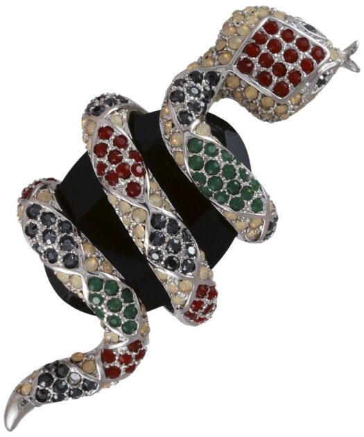 Broche Serpiente Enroscada de plata y cristales de Swarovski en diversos tonos de la colección exclusiva de Máximo Betro. Joyería Turón, tienda online.