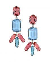 Pendientes largos color azul y rosa con cristales Swarovski de plata
