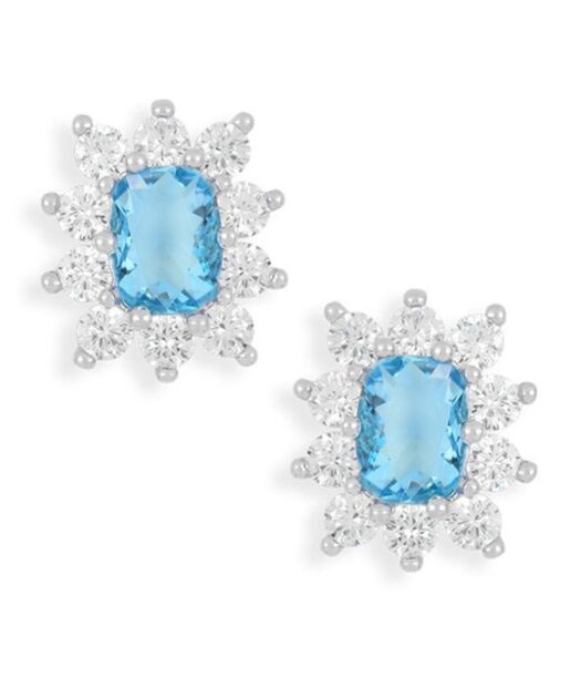 Pendientes cierre omega con roseta azul de plata rodinada con Swarovski Elements