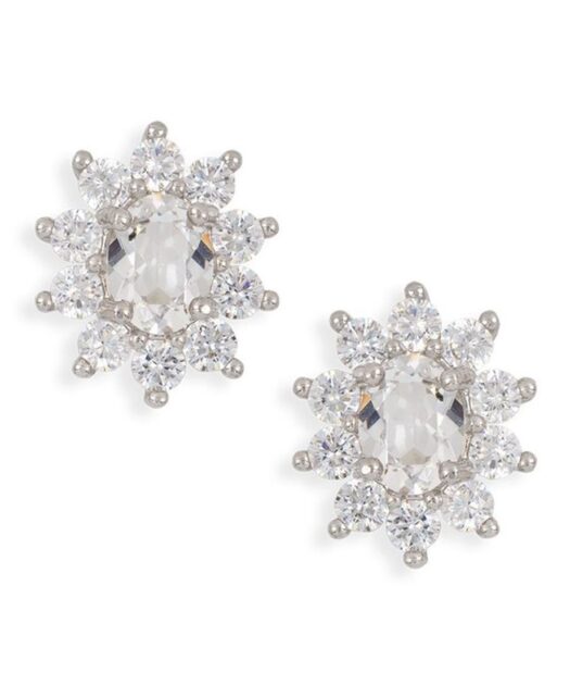 Pendientes cortos de roseta brillante en plata rodinada con cristal Swarovski