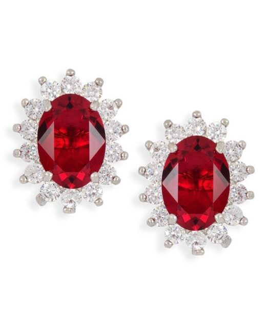 Pendientes de roseta color granate en plata de ley rodinada con Swarovski