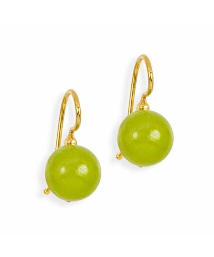 Pendientes gancho con bola verde de jade en plata bañada en oro 18 K