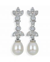 Pendientes novia articulados de plata de primera ley con perlas blancas
