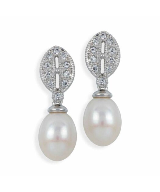Pendientes novia plata con perla y cristales Swarovski brillantes