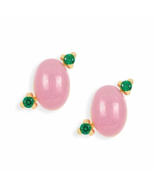 Pendientes ovalados de jade rosa con cristales Swarovski verdes
